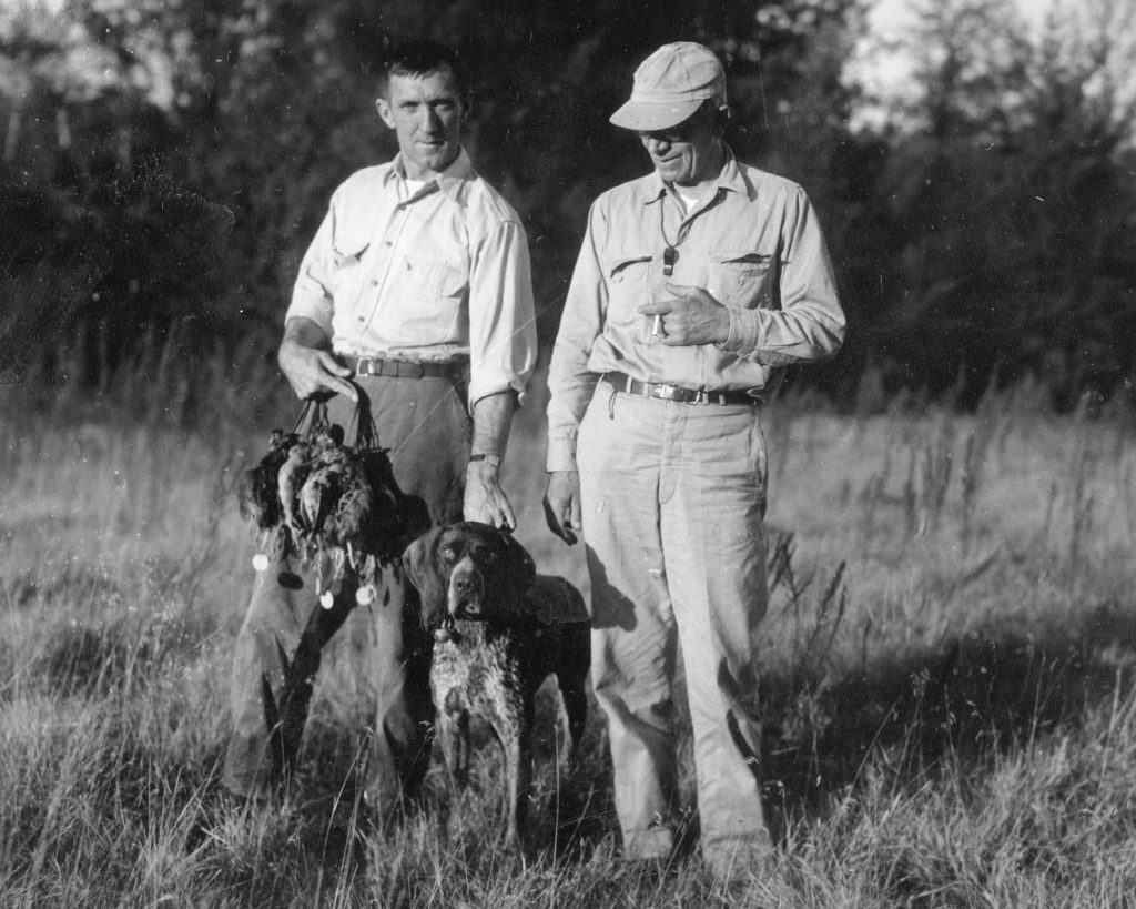 Aldo Leopold (right) and his last graduate student, Robert McCabe in the field during McCabe's research. 